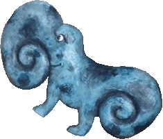 vyřezávaná figurka modrého chobotnatce