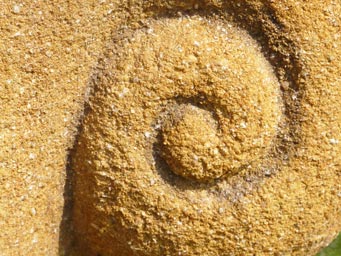 Detail voluty vysekané z pískovce